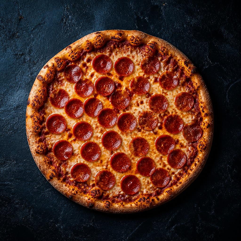 Pizza sobre mesa escura, comparando o valor do Workshop com uma pizza de família